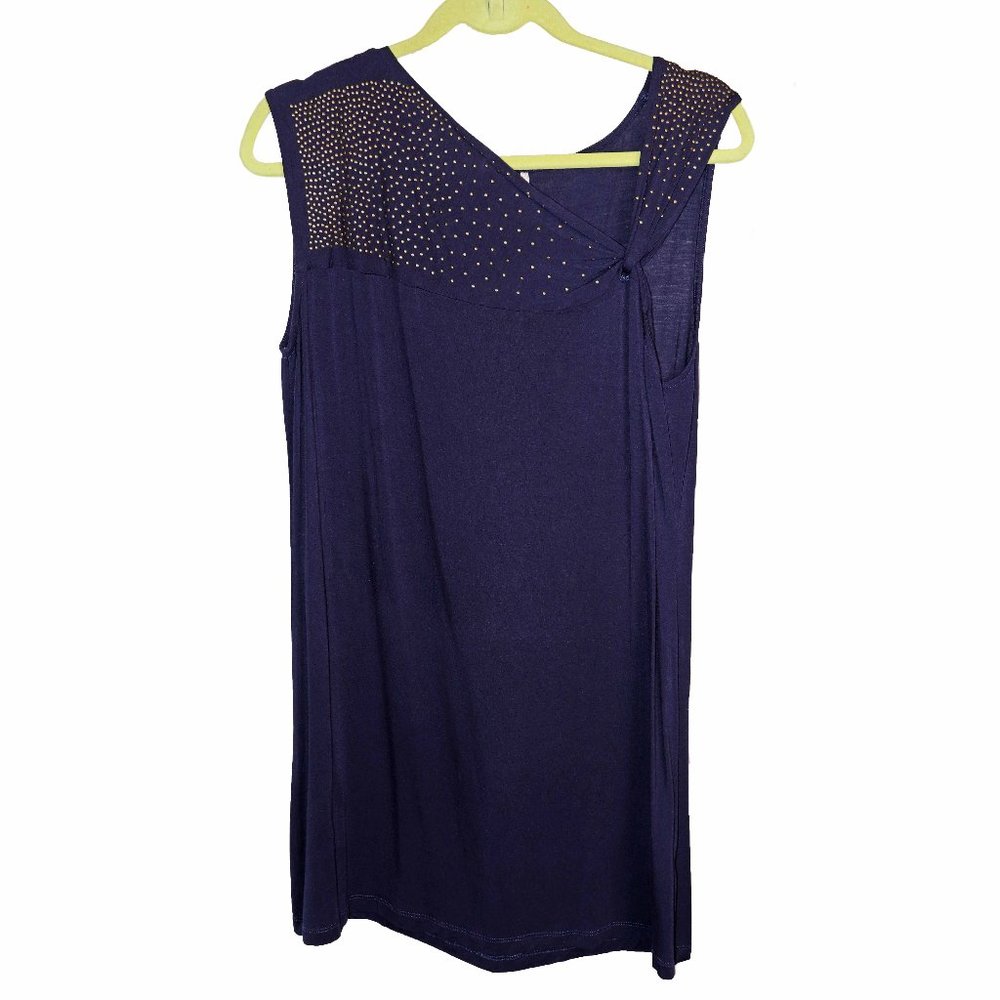 Stunning Kische Dark Blue Embellished Sleeveless Sheath Dress Size L EUC